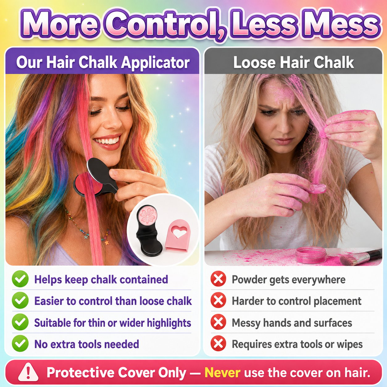 🌈 12-Color Washable Hair Chalk Styling Applicator Set | Vibrant Buildable Shades in Easy Clamp-On Applicators for Highlights, Streaks & Costume Looks ✨
