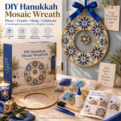 🕎 DIY Hanukkah Mosaic Wreath Kit – 6 Festive Designs for Holiday Home Décor