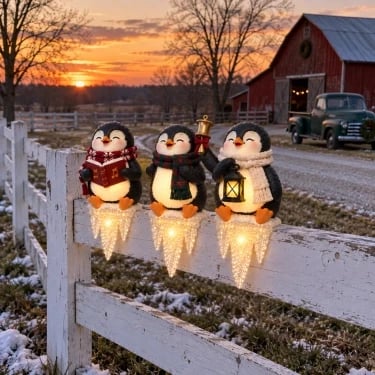 🎄Lighted Penguin Icicle Window Ledge Set