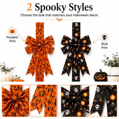 Halloween Cabinet Door Bow Ribbon Decorations - Oversized Pumpkin & Skull Wraps
