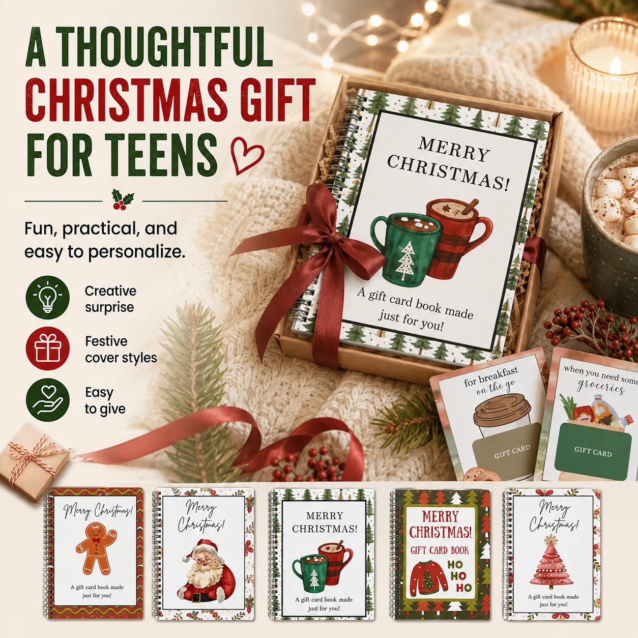 🔥𝗕𝗨𝗬 𝟮 𝗙𝗥𝗘𝗘 𝗦𝗛𝗜𝗣𝗣𝗜𝗡𝗚🎄Turn Gift Cards Into A Christmas Surprise - Spiral-Bound Christmas Gift Card Book🎁