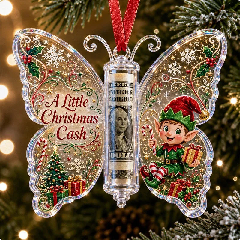 🦋🎄 3D Embossed Butterfly Christmas Cash Gift Ornament – Holiday Money Holder Keepsake 🎁