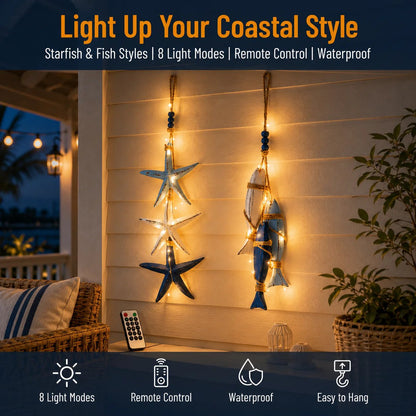 ⭐2026 PROMO CHAUDE🐟🌊Décoration lumineuse murale étoile de mer et poisson en bois style marin