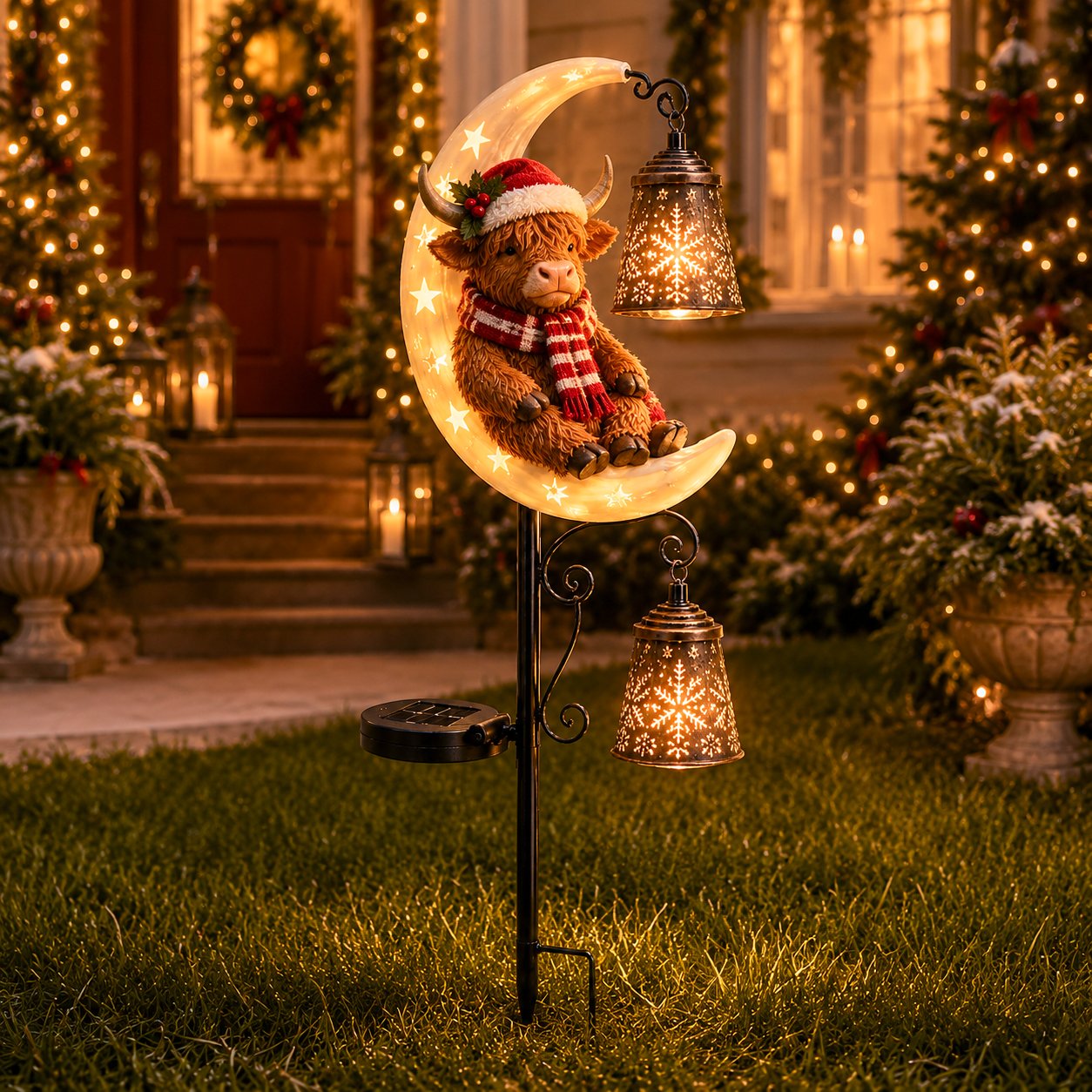 🌙 Highland Cow Moon Solar Garden Light