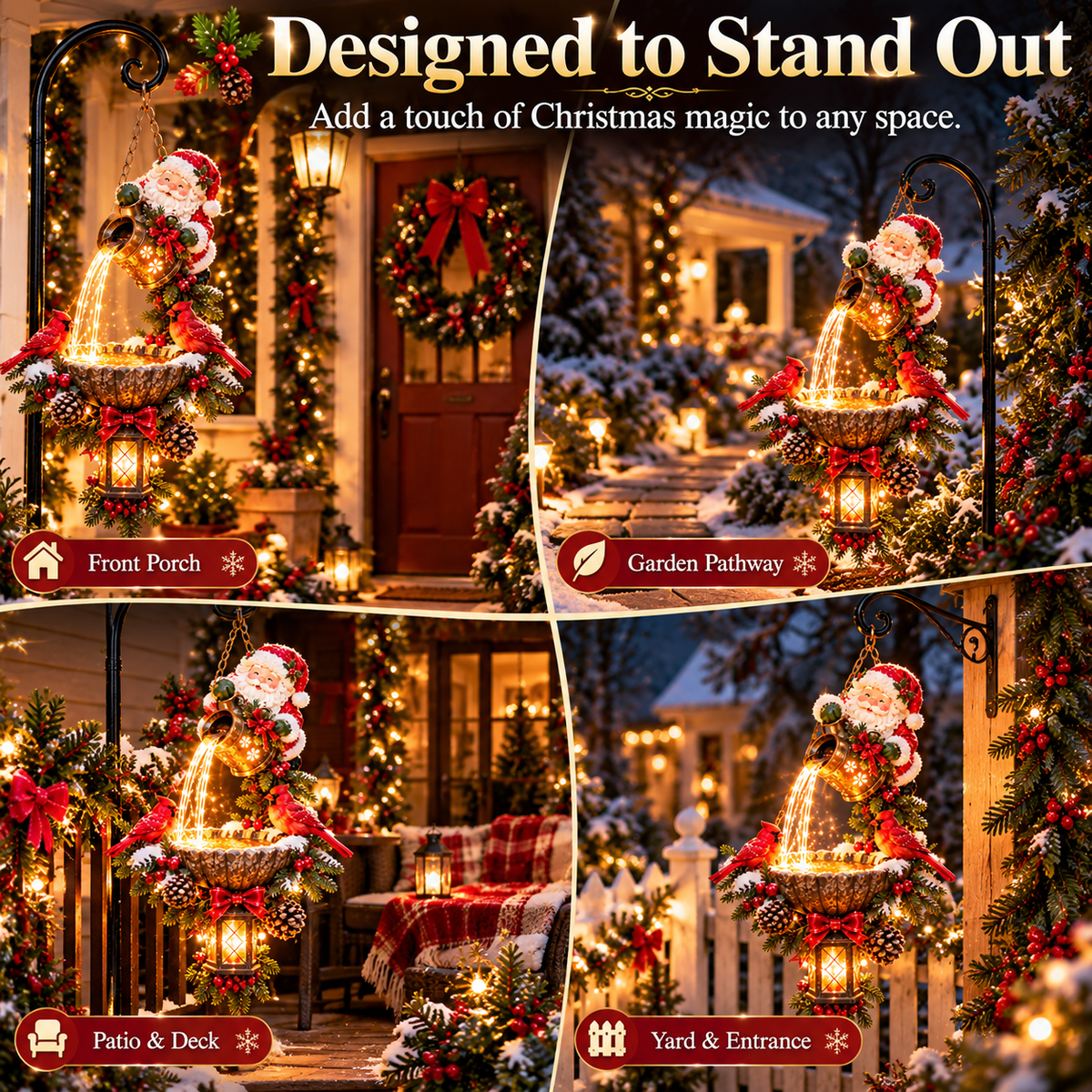 Santa magical light pour displayed on porch garden pathway patio and yard entrance