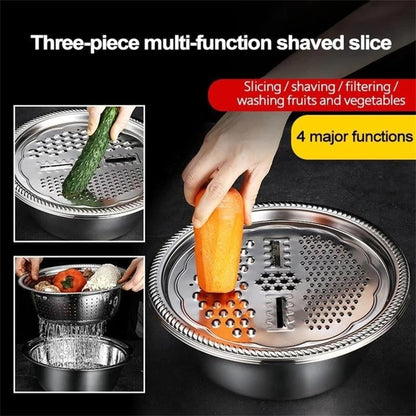 📢📢50% OFF !! ⏰🥬 Slice, Grate & Julienne in Minutes! Multi-Function Stainless Steel Vegetable Prep Bowl for Easy Cooking