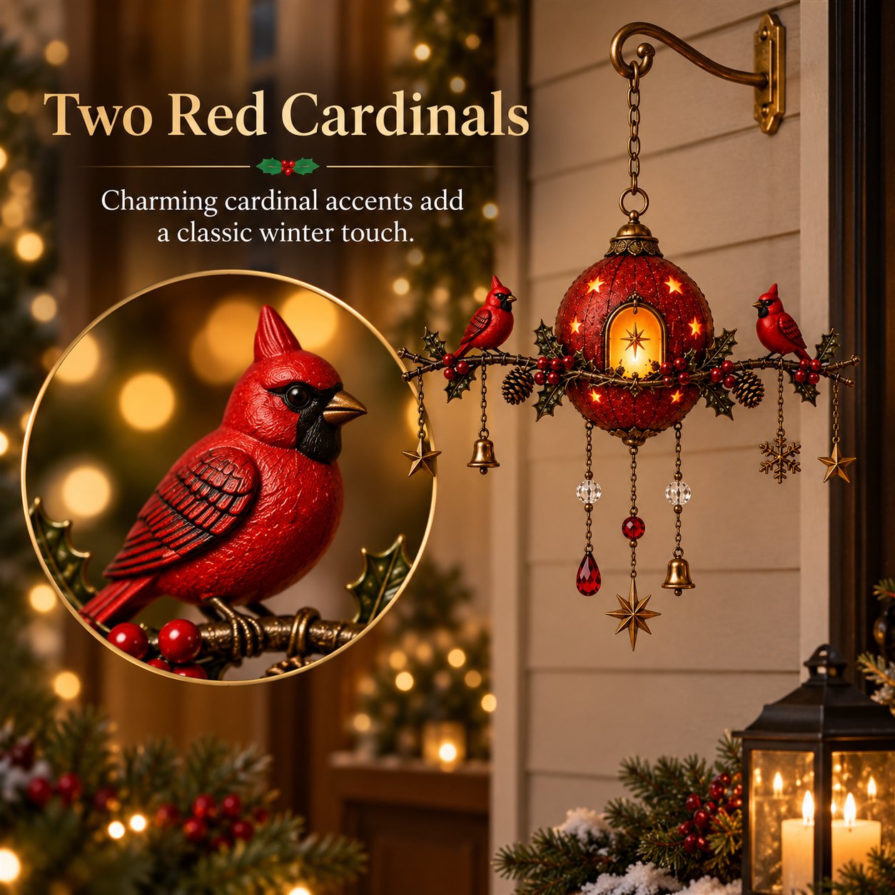 🐦❤️Illuminated Red Cardinal Christmas Ornament – Festive wall decoration with warm light✨