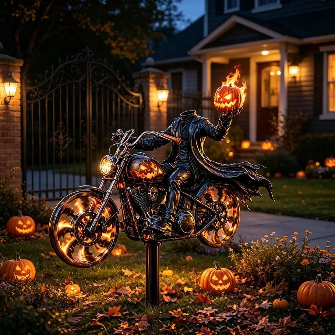 🎃 Halloween Motorcycle Garden Windmill 🏍️Upgrade to High-Speed Halloween Spooktacular 💨