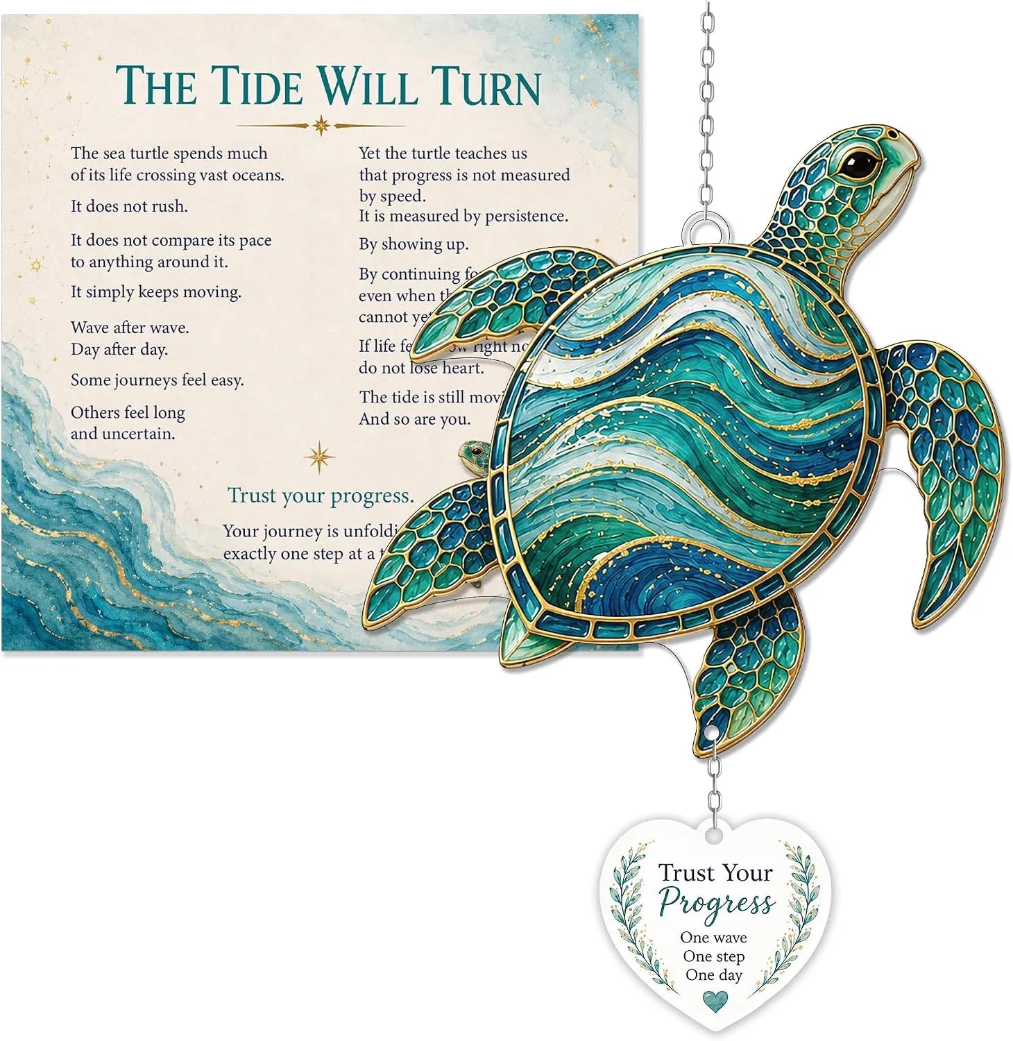 Inspirational Suncatcher with Story Card – Sea Turtle, Butterfly & Dragonfly Window Hanging Decor