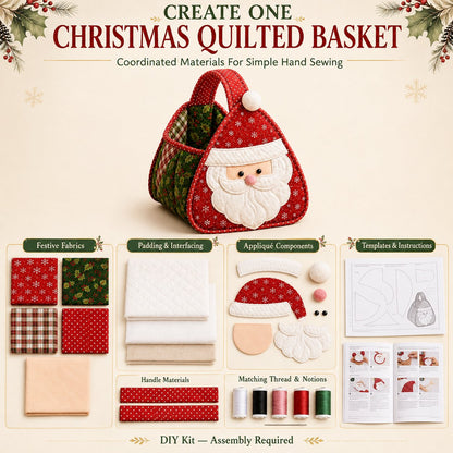 ⏳ Last Day 49% OFF – 🎄 Christmas Character Quilted Carry Basket | Padded Patchwork Fabrics, Layered Appliqué & Soft Carry Handle in DIY Kit or Ready-Made Styles 🎁✨