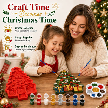 🎄 DIY Christmas Tree Mold & Paint Craft Kit | Reusable 3D Mold with 8 Acrylic Paints, 2 Brushes & Festive Detail Guide 🎨✨