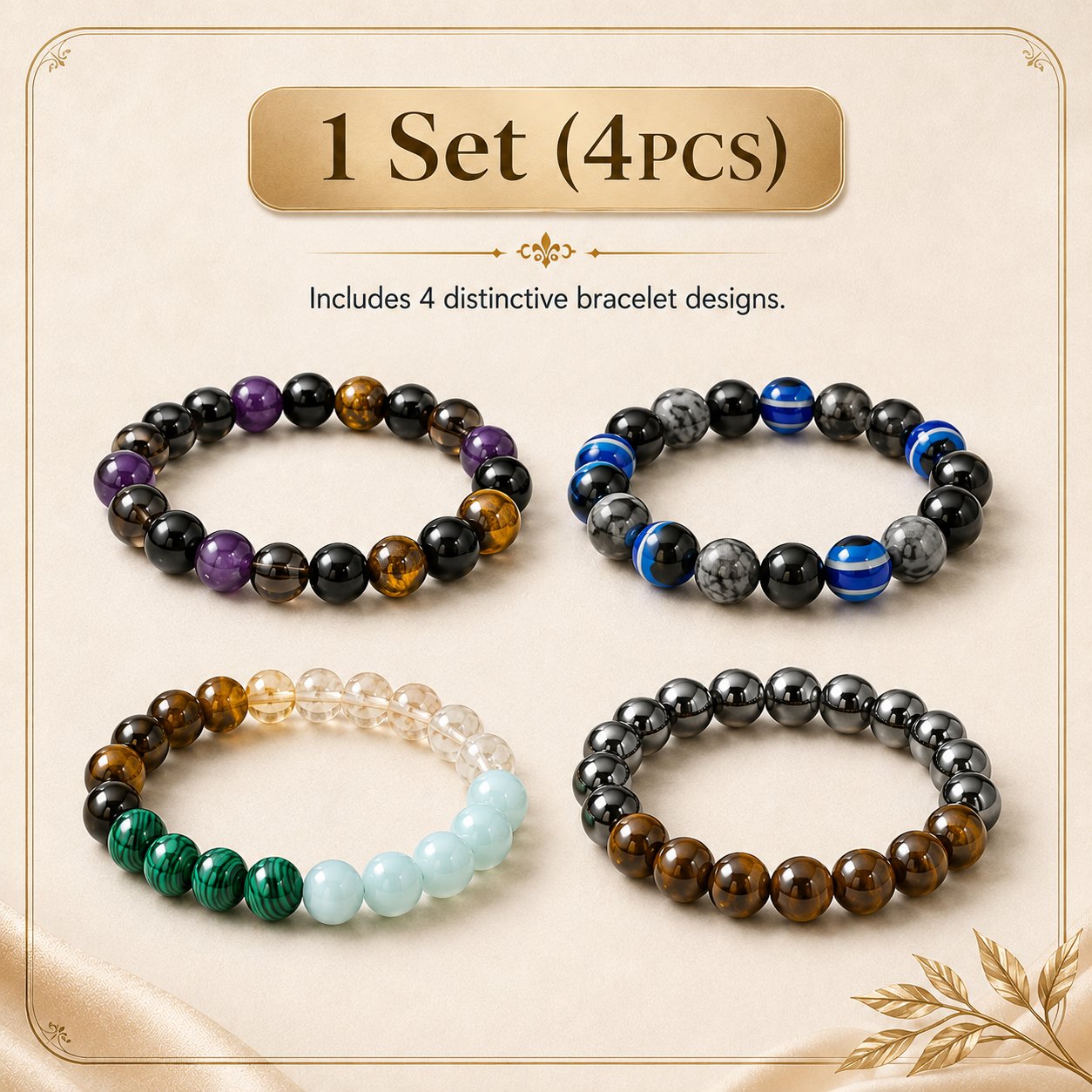 ✨ 4PCS Bohemian Beaded Bracelet Set 💎 | Wealth • Lucky • Money • Protection 🪬 | Elegant Gift for Her 🎁