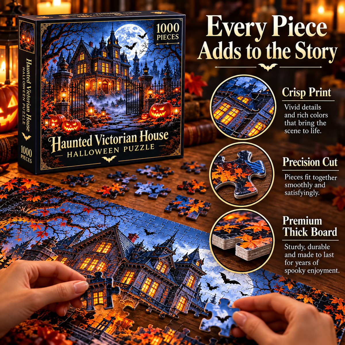 🦇 Haunted Victorian House Puzzle – Build the Fright, Frame the Memory