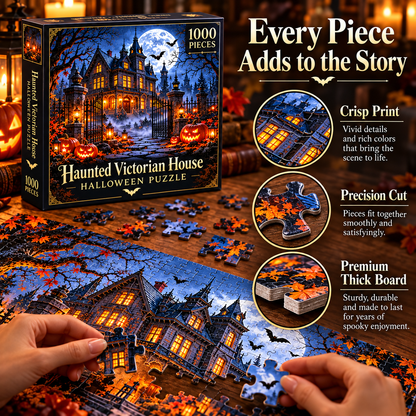 🦇 Haunted Victorian House Puzzle – Build the Fright, Frame the Memory