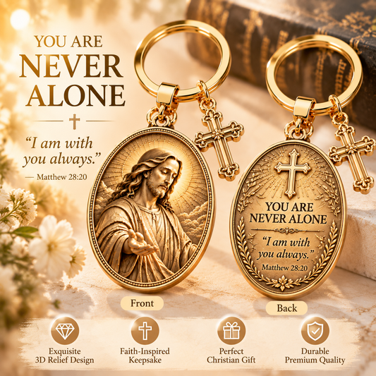 ✝️ You Are Never Alone – Jesus Relief Keychain with Inspirational Scripture & Cross Charm