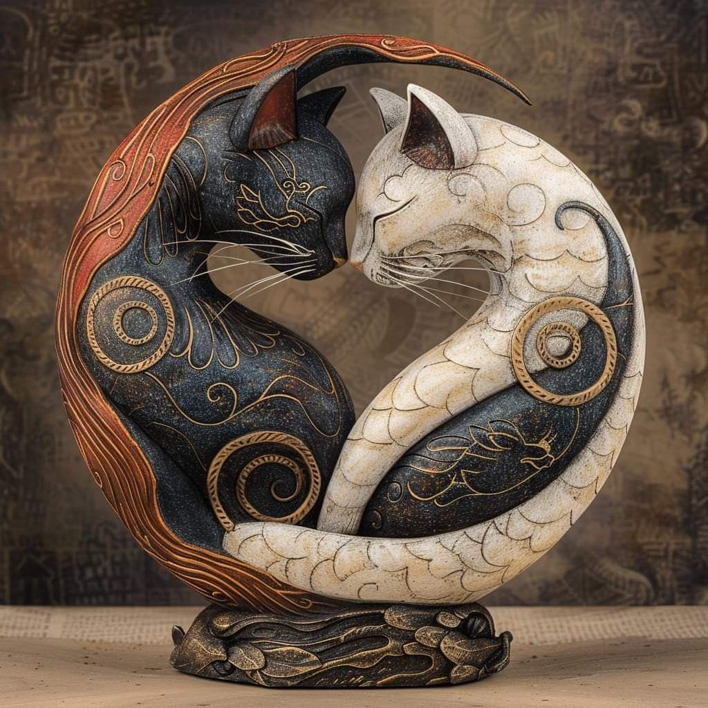 Schwarz-weiße Katze Yin Yang Kunst Schreibtischdeko💋