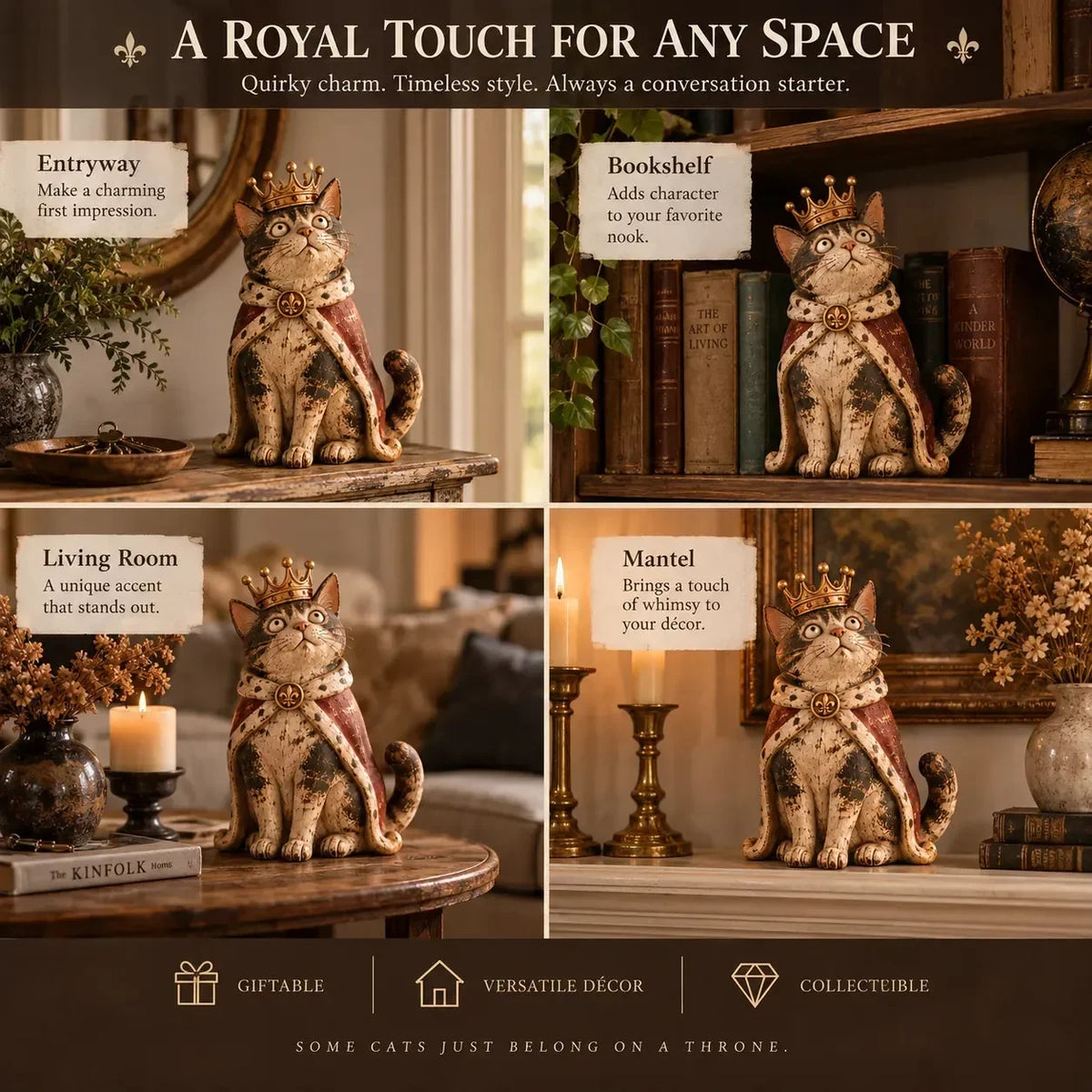 👑 Medieval Cat Court Figurines | 5 Vintage-Inspired Royal Characters for Shelves, Mantels & Cat Collectors 🐈
