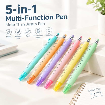 ✍️5-in-1 Multifunction Ruler Stylus Pen – 0.5mm Writing & Marker Tool