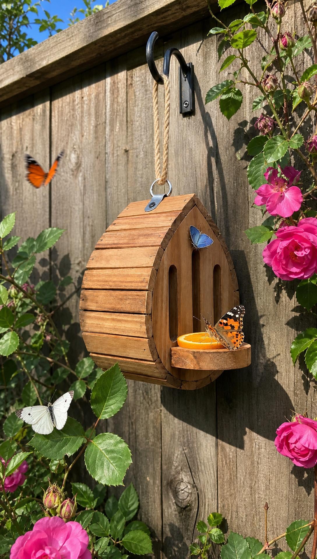 🦋 Nichoir à papillons de jardin fait à la main avec mangeoire intégrée