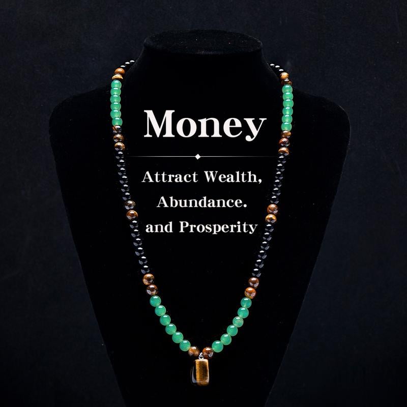 ✨ Money Attraction Necklace With GreenAventurine & Tiger Eye Pendant Healing Crystal Stone
