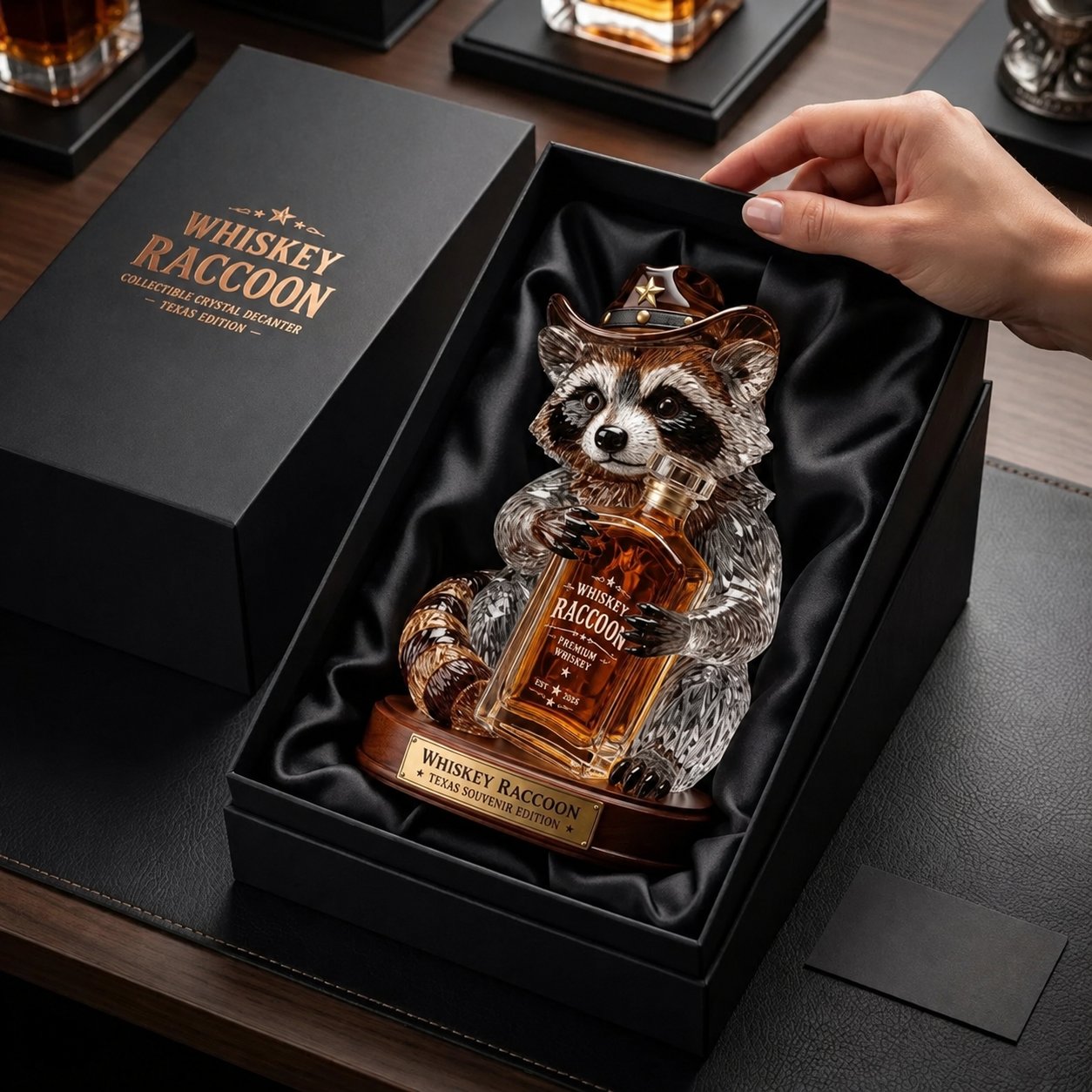🦝 Statue en cristal de raton laveur Wild West Whiskey