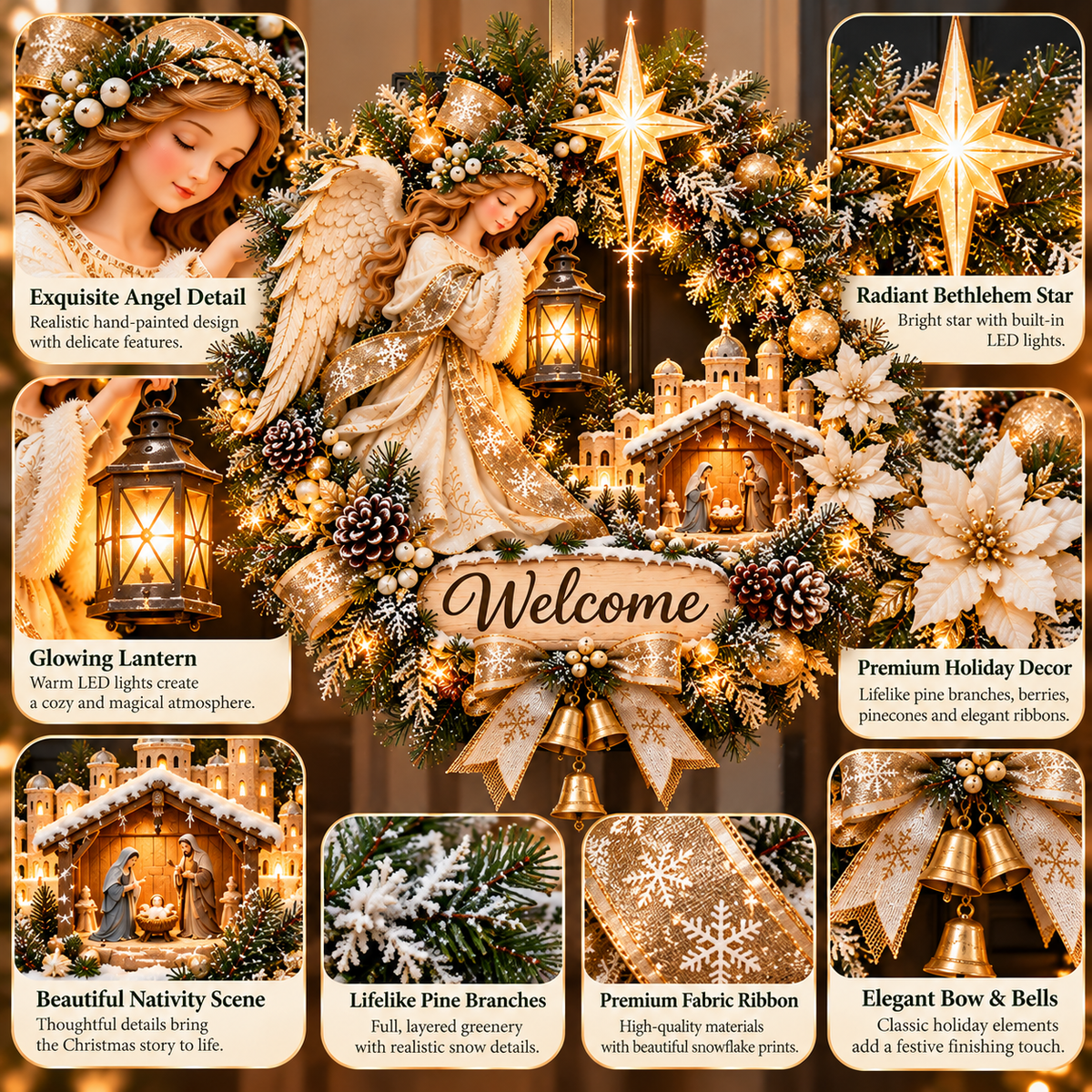 🔥 Last Day 50% Off 🔥✝️ Angel Bethlehem Welcome™ – Lighted Nativity Christmas Door Wreath