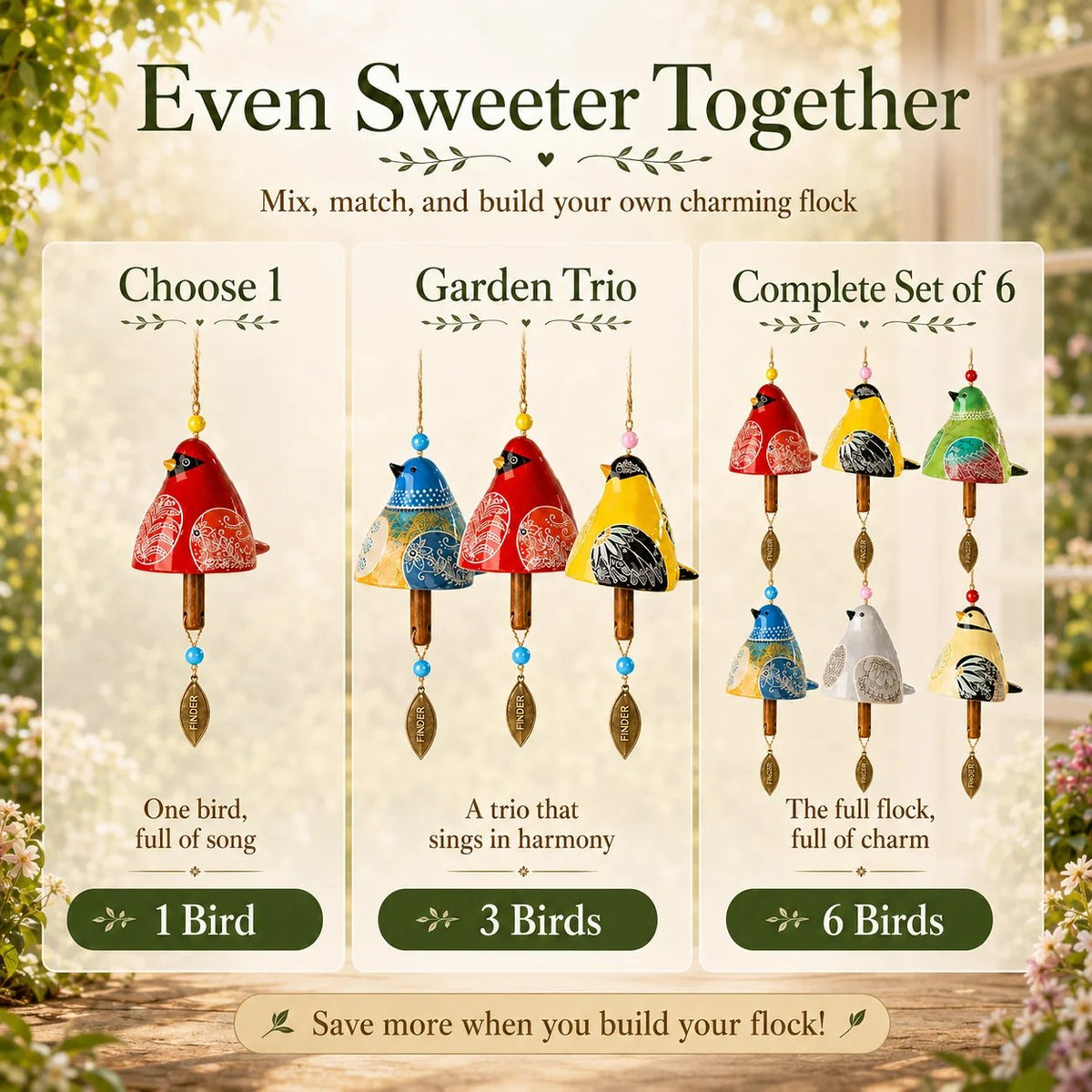 🐦Hand-Painted Resin Bird Wind Chime, Colorful Folk Art Garden Hanging Decor