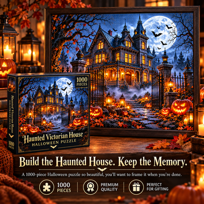 🦇 Haunted Victorian House Puzzle – Build the Fright, Frame the Memory