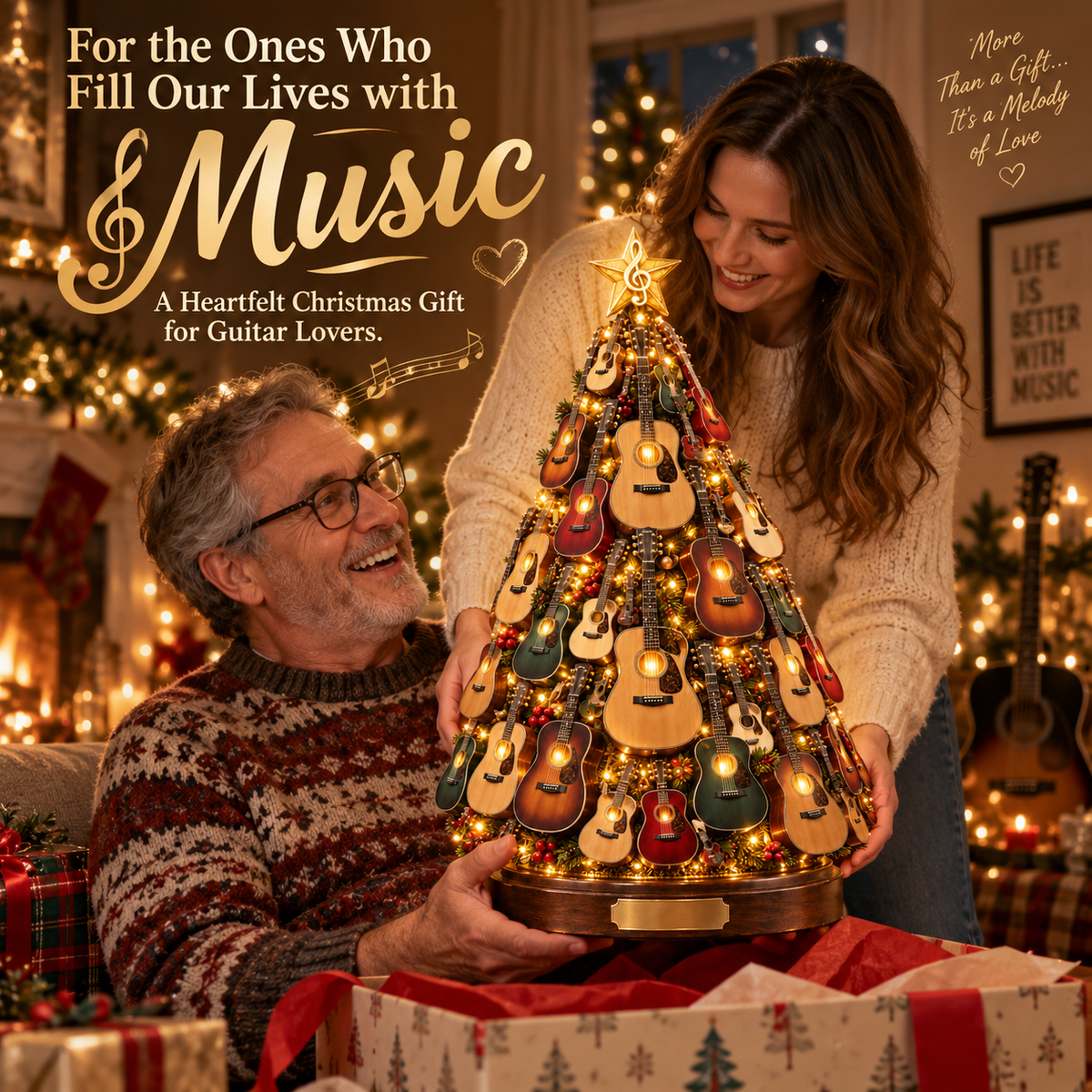 Guitar Christmas tree given as a holiday gift to a music lover
