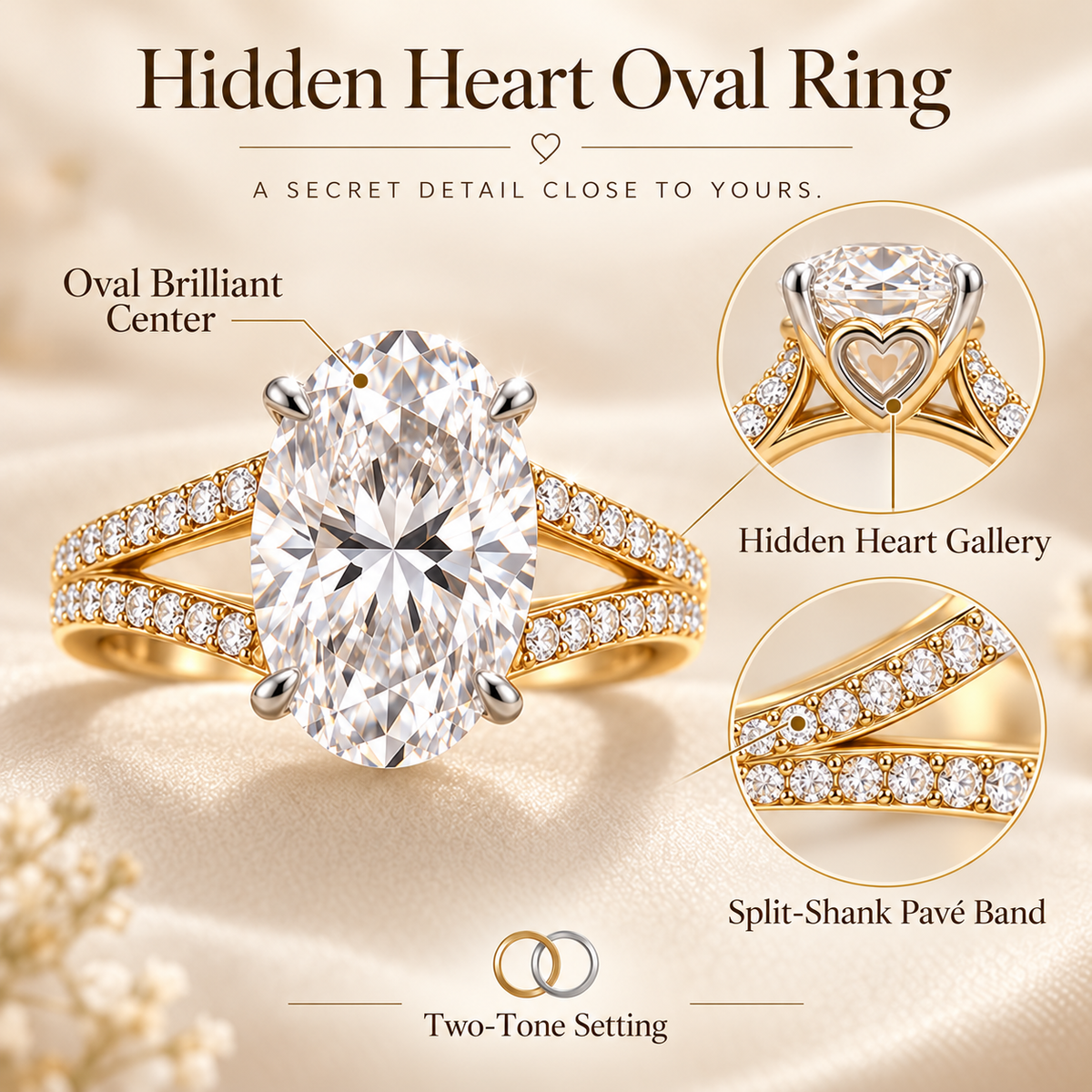 💍🔥 Last Day 90% OFF – Hidden Heart Oval Ring 💖 Two-Tone 14K Solid Gold
