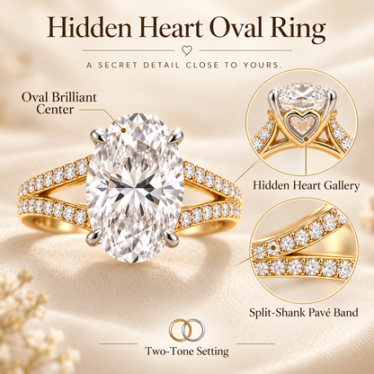 💍🔥 Last Day 90% OFF – Hidden Heart Oval Ring 💖 Two-Tone 14K Solid Gold