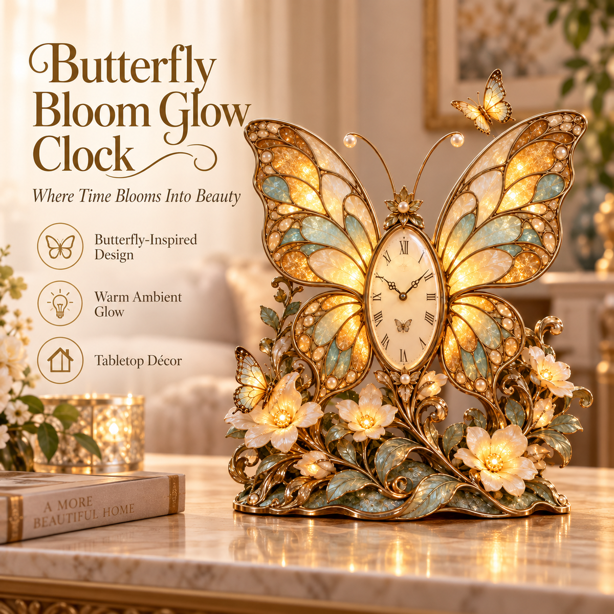 Butterfly Bloom Glow Clock