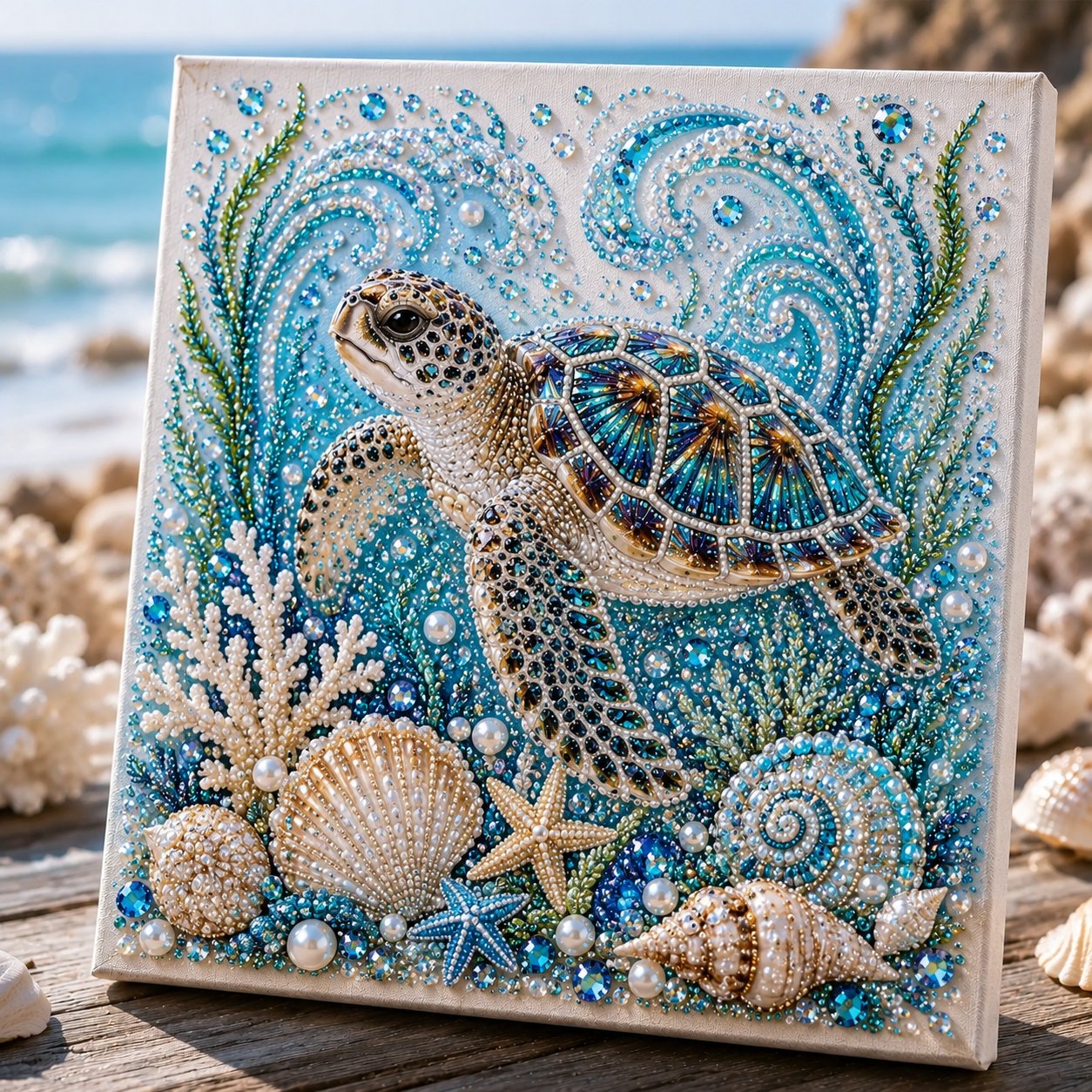 Sea turtle pearl art