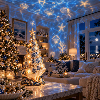 🌊 Coastal Christmas Seashell Tree Projection Lamp✨