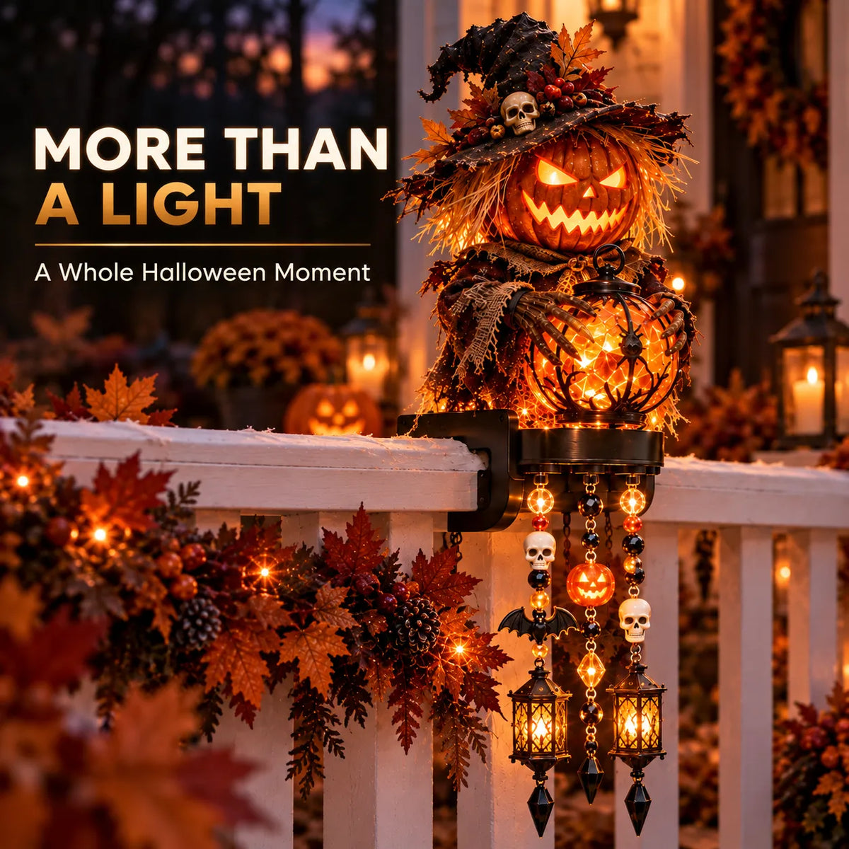 🎃 Halloween Character Glow Cascade Railing Lights – Pumpkin, Witch, Ghost & Black Cat