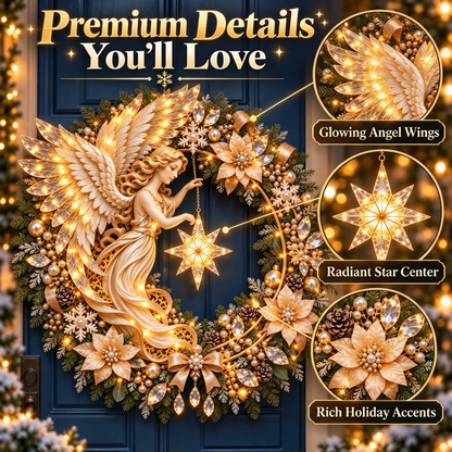 ✨ Heavenly Angel Christmas Wreath – Lighted Holiday Door Decor ✨
