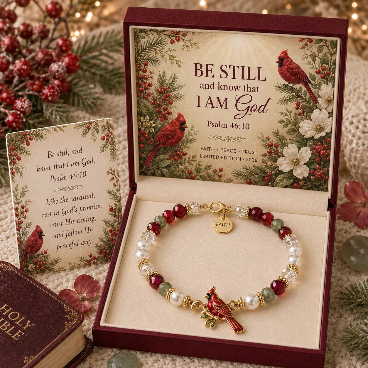 ✝️ Psalm 46:10 Faith Bracelet | Limited Edition 2026 Christian Jewelry with 7 Meaningful Nature Symbols, Gemstone-Style Beads & Scripture Gift Box 🤍