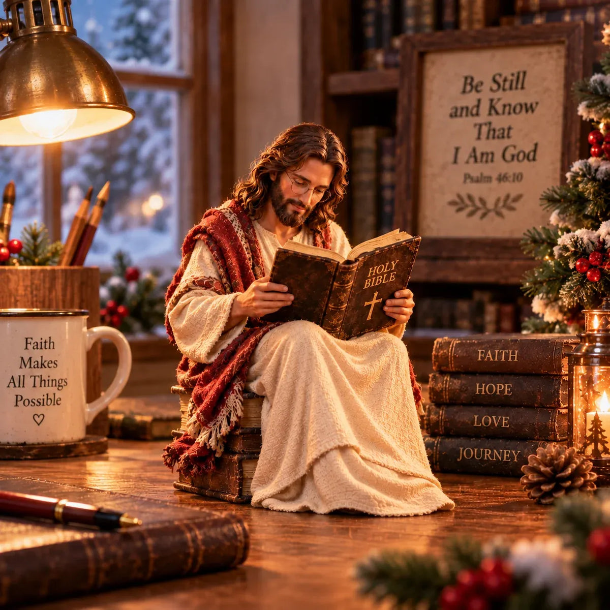 ✝️ Keep Faith Close – Jesus Reading the Bible Figurine(✨Buy 2 Free Shipping)