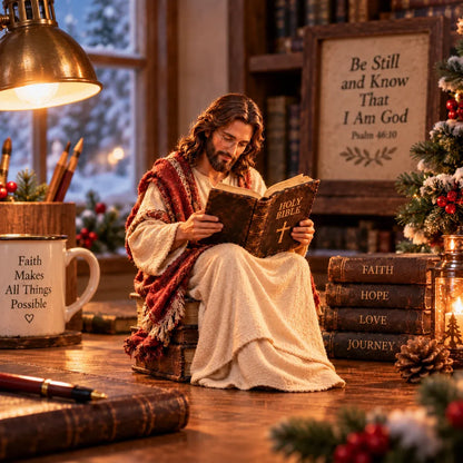 ✝️ Keep Faith Close – Jesus Reading the Bible Figurine(✨Buy 2 Free Shipping)
