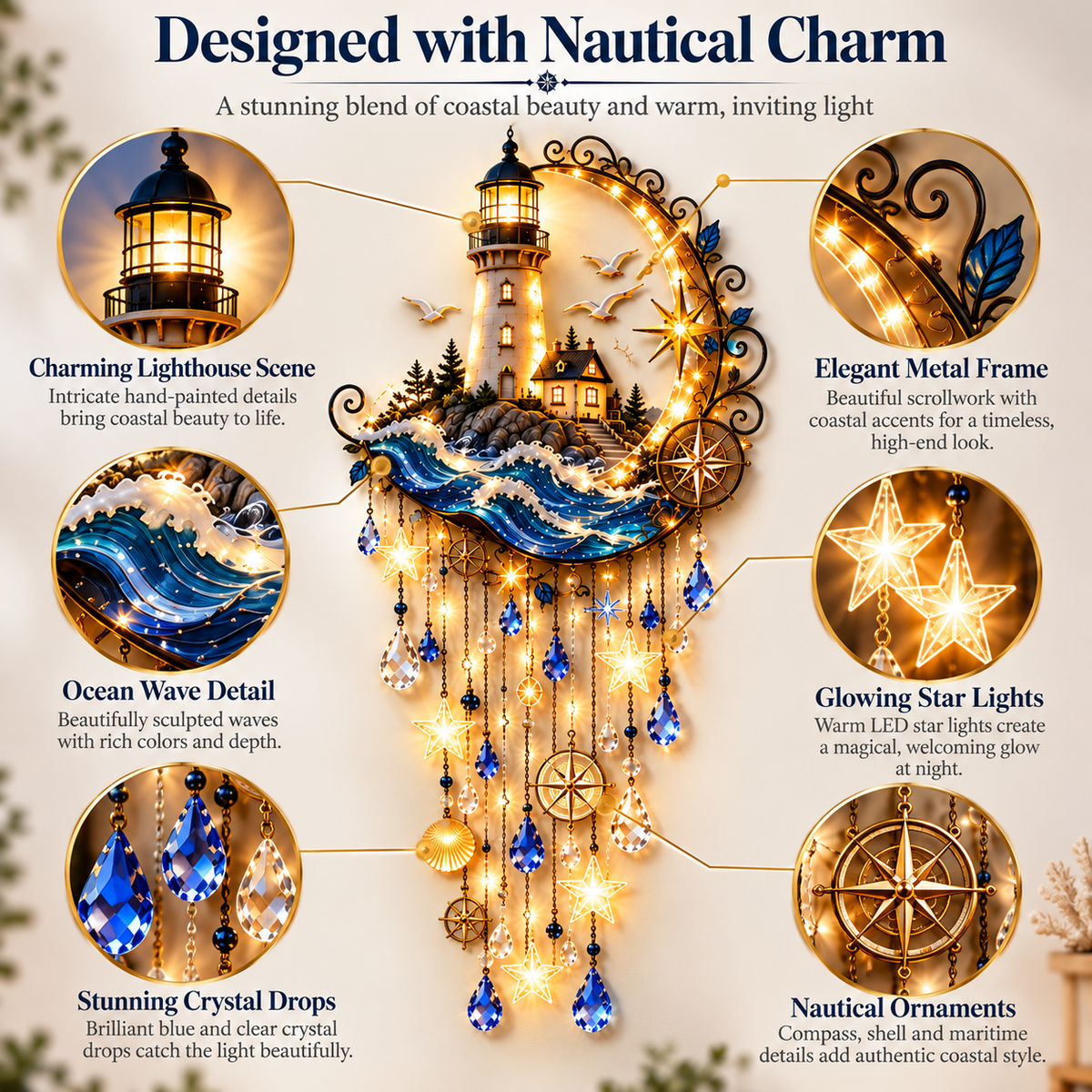🔥Last Day 49% OFF🔥🌊 Lighthouse Starlight Cascade™ – Lighted Coastal Wall Decor