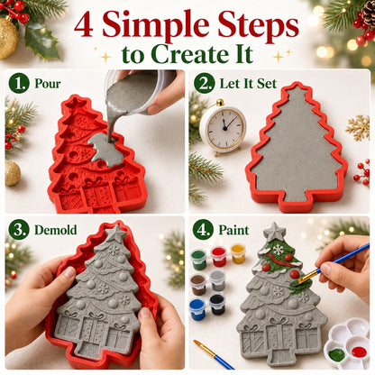 🎄 DIY Christmas Tree Mold & Paint Craft Kit | Reusable 3D Mold with 8 Acrylic Paints, 2 Brushes & Festive Detail Guide 🎨✨