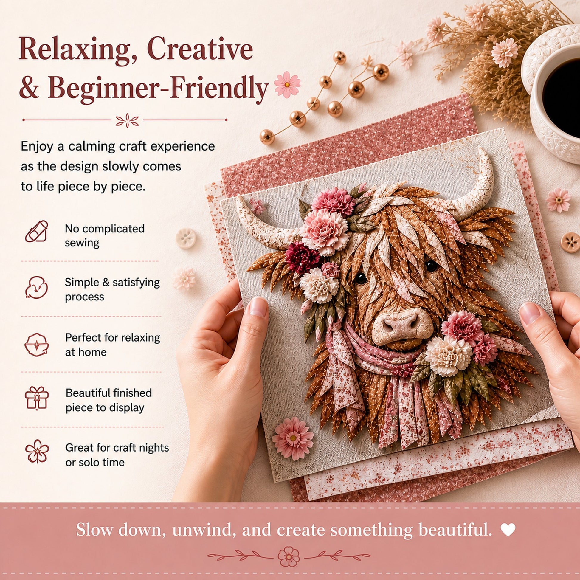 🔥LAST DAY 50% OFF - 🌸Birth Flower Highland Cow Fabric Art DIY Kit – A Handmade Keepsake You Create with Love