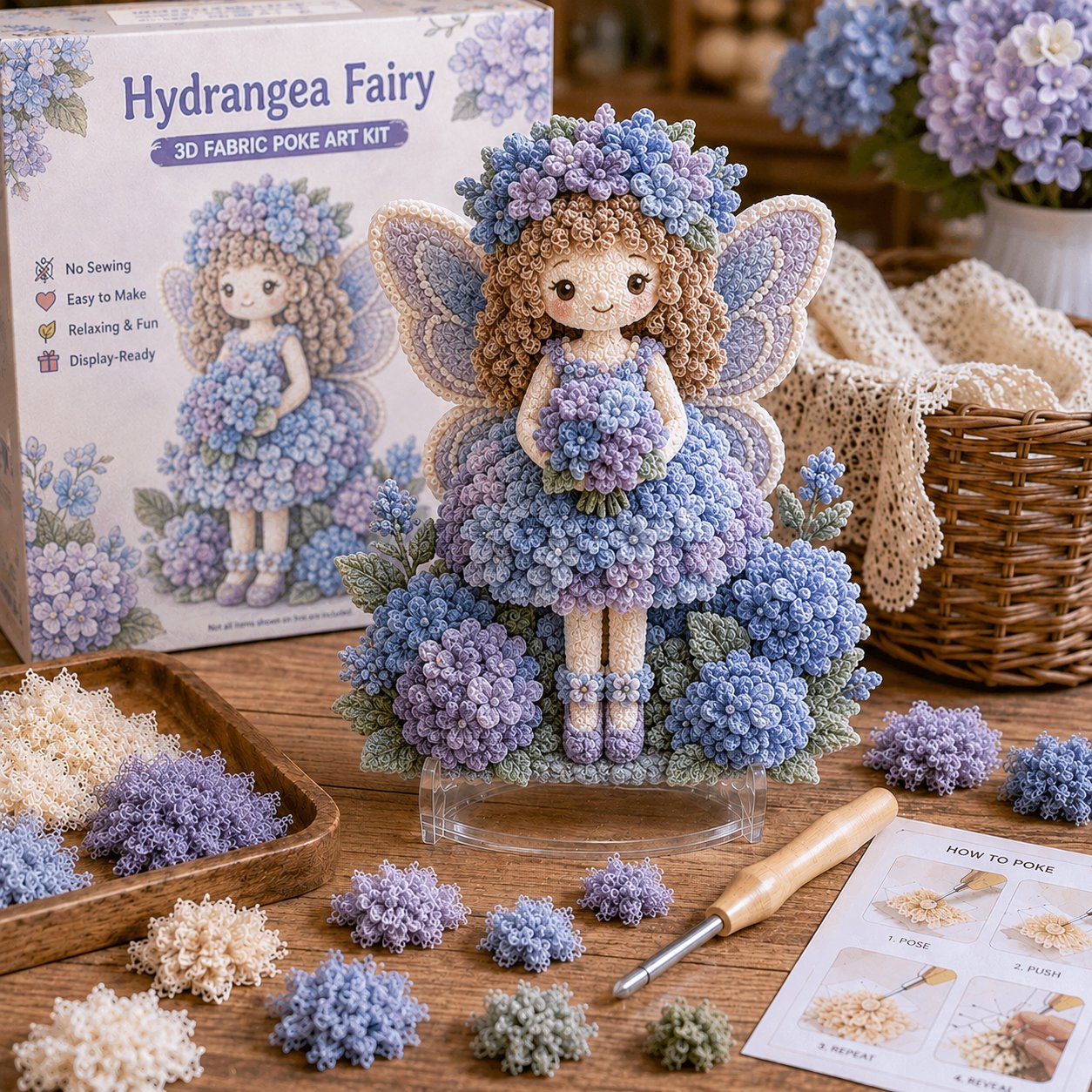 🔥 LAST DAY 49% OFF – 🌸🧚‍♀️ Flower Fairy 3D Fabric Poke Art Kit | No-Sew Fluffy Fabric Craft with Raised Floral Texture & Display-Ready Fairy Decor ✨