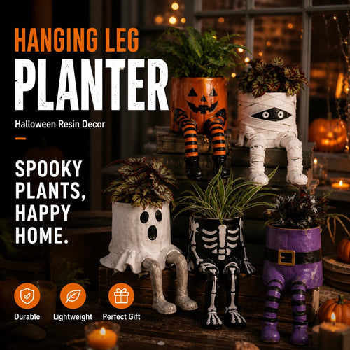 Halloween Whimsical Hanging Leg Planter Handcrafted Fall Skeleton Decor
