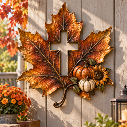 Cross Maple Leaf Fall Metal Wall Decor