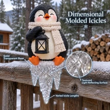 🎄Lighted Penguin Icicle Window Ledge Set