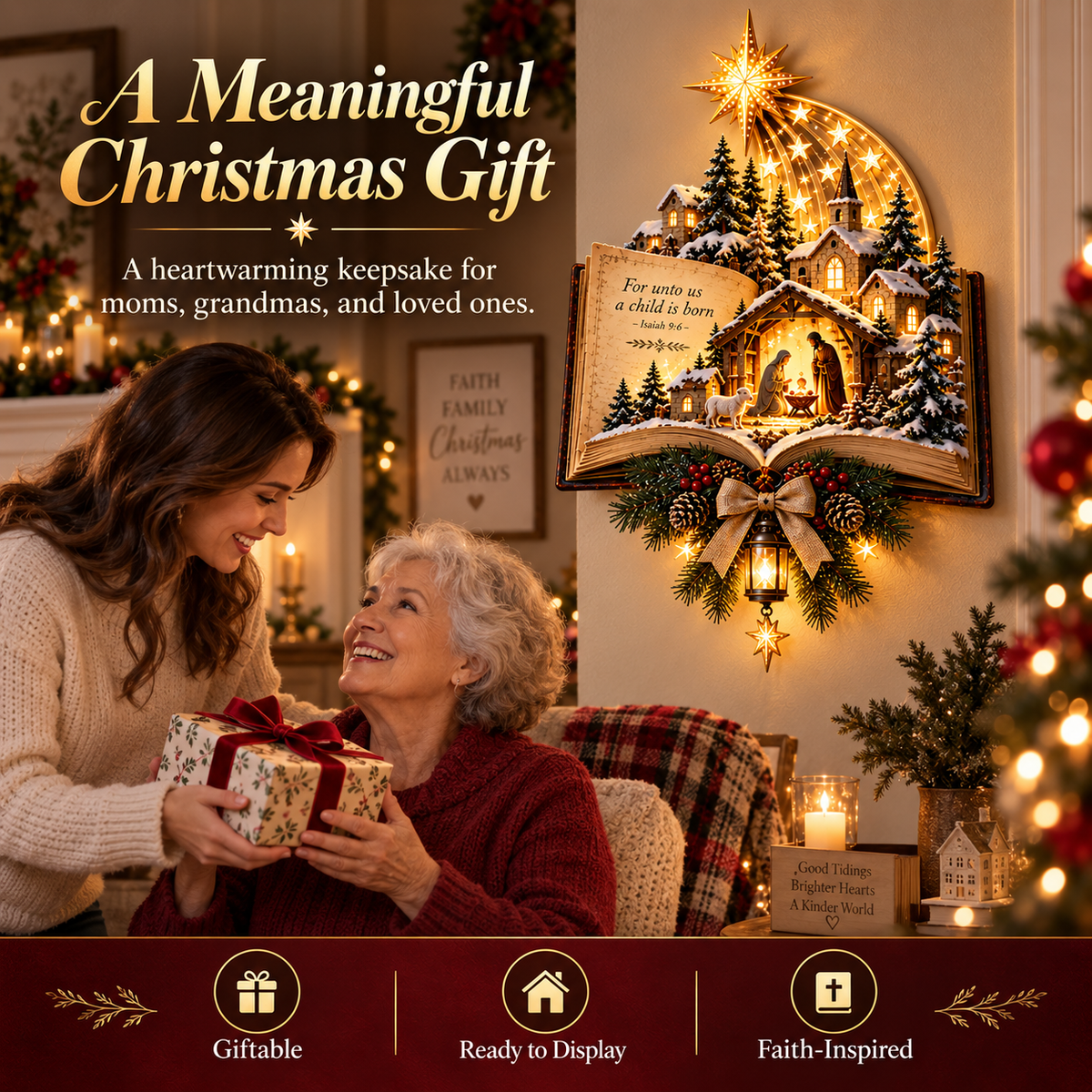 ✨Last Day 49% OFF✨✝️ A Story That Still Shines™ – Lighted Nativity Christmas Wall Decor✨🎄