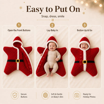 ⏳ Last Day 49% OFF – 🎅 Baby’s First Christmas Keepsake Star Outfit | One Size Fits Most Babies, Soft Knitted Santa Cocoon with Front Button Opening for Holiday Photos ✨