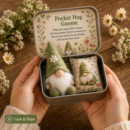 🔥 LAST DAY 49% OFF – 💌 Pocket Hug Gnome Comfort Gift Tin | Mini Plush Keepsake with Heartfelt Message, Matching Cushion & Protective Metal Case 🧸✨