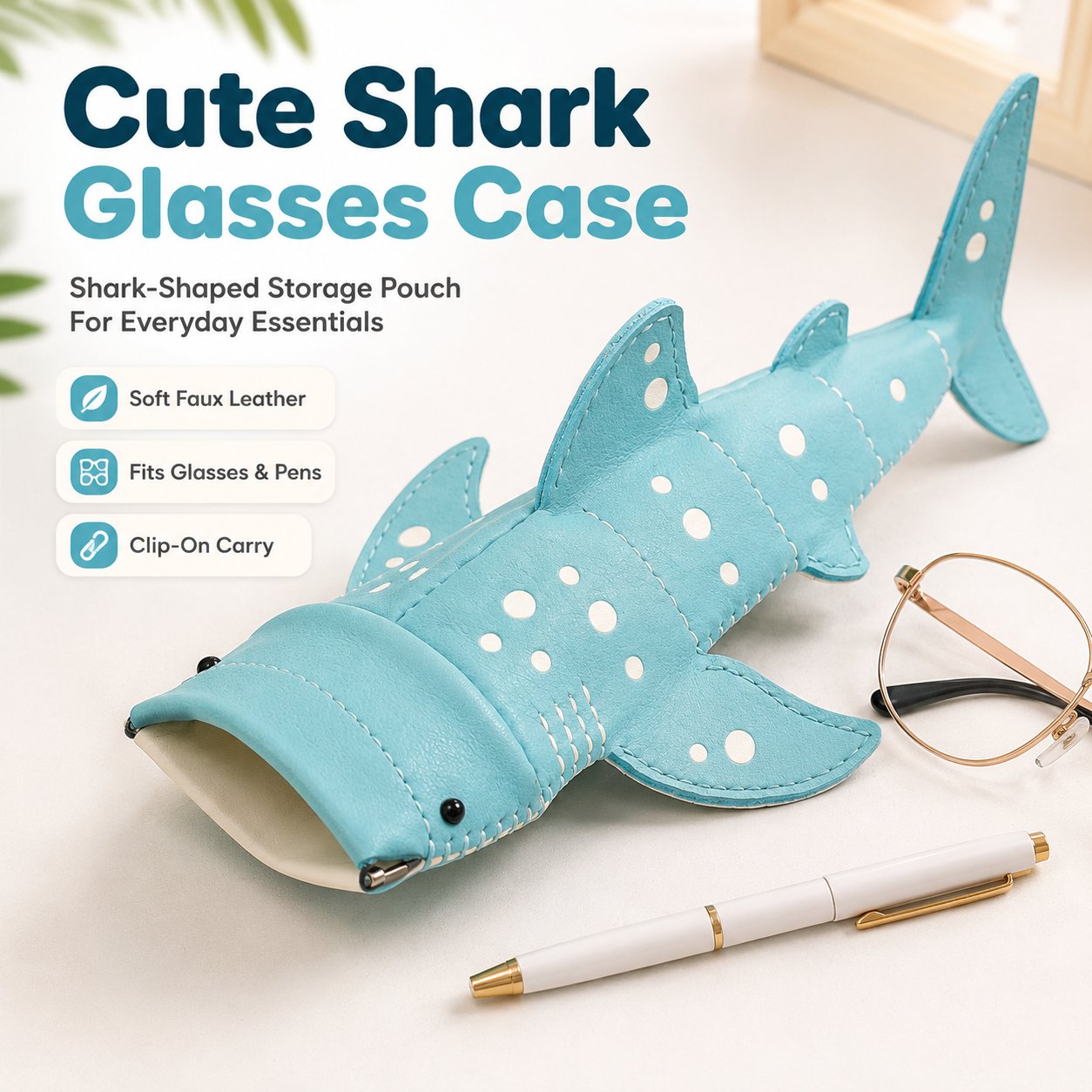 🔥Last Day 49% OFF - 🦈🌊Cute Shark Glasses Case | Shark-Shaped Storage Pouch For Everyday Essentials🌊
